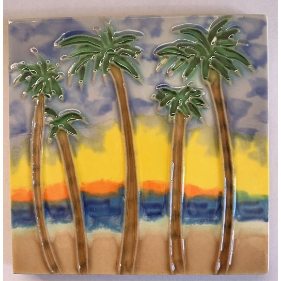Tile Craft Other - Wall Art Tile Palm Trees Sunset 4x4 Decorative Ceramic New Backsplash Gift
